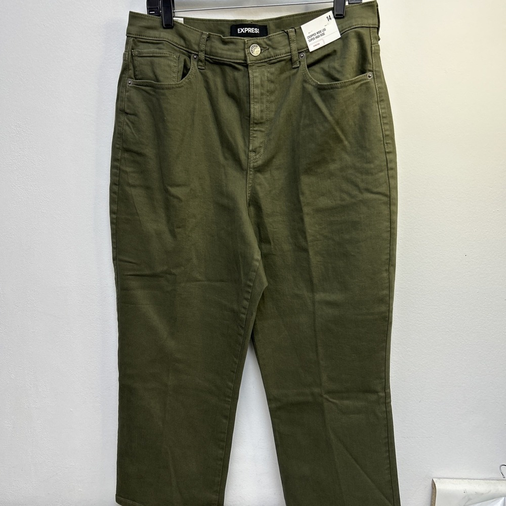 Express Jeans Khaki Pants, Cropped, Wide Leg,‎ High Rise, Stretch, Womans 14 NWT